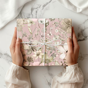 Papier Cadeau Paradis fleuri rose châtaigne pâle romance
