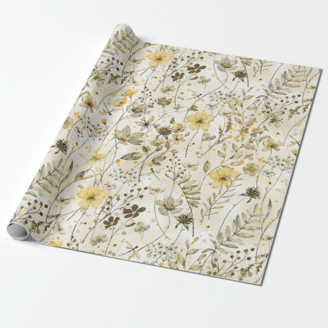 Papier Cadeau Paradis fleuri rose châtaigne pâle romance (Déroulé)