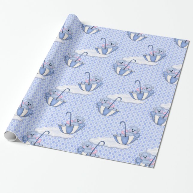 Papier Cadeau Parapluie Teddy Blue (Déroulé)