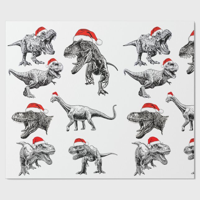 PAPIER CADEAU PARE-CADEAU DE NOËL AVEC DINOSAURES AVEC BAIES SAN (Plat)