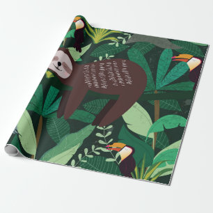Papier Cadeau Paresse mignonne en vert tropical illustration mot