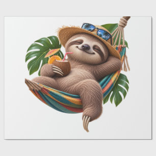 Papier Cadeau Paresseux mignon se détendant dans un hamac – Vaca
