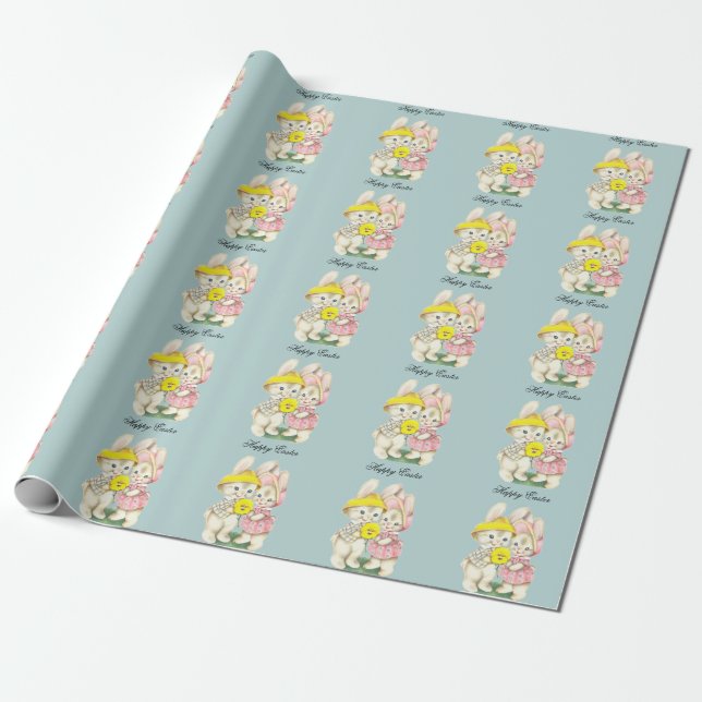 Papier Cadeau Parfait, Cool Joyeux Pâques, Lapin (Déroulé)