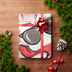 Papier Cadeau Parfum, rouge à lèvres et chaussure à talon haut