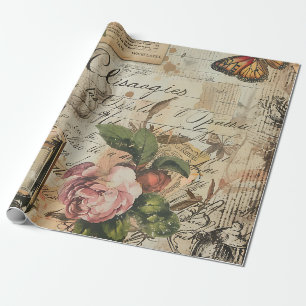 Papier Cadeau Parfum Victorien Ancien Decoupage