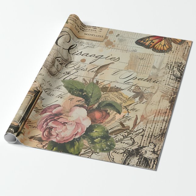 Papier Cadeau Parfum Victorien Ancien Decoupage  (Déroulé)
