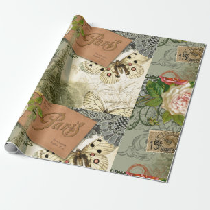 Papier Cadeau Paris France Art Antique Collage Eiffel Français