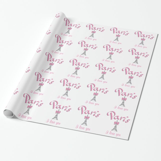 Papier Cadeau "PARIS je t'aime" en rose (Déroulé)