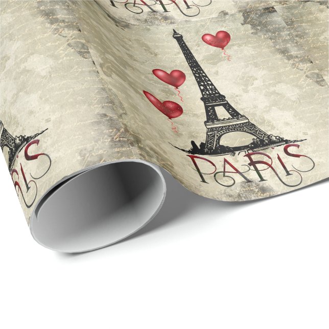 Papier Cadeau Paris, la Tour Eiffel et le Parchemin des Ballons  (Coin rond)