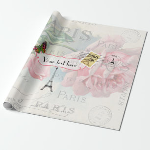 Papier Cadeau Paris Mariage Vintage Shabby-Chic Rose Personnalis