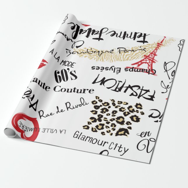 Papier Cadeau Paris mode et glamour sans couture motif (Déroulé)