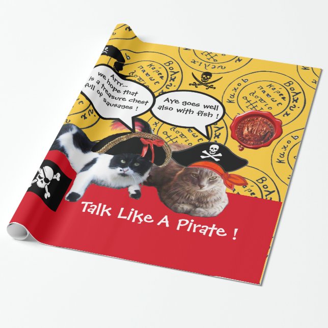 PAPIER CADEAU PARLER DE CHATS DE PIRATE, PIRATES ANCIENS CARTES  (Déroulé)