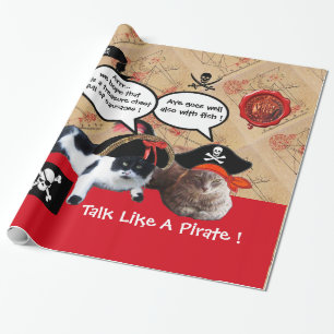 PAPIER CADEAU PARLER DE CHATS DE PIRATE, PIRATES ANCIENS CARTES 