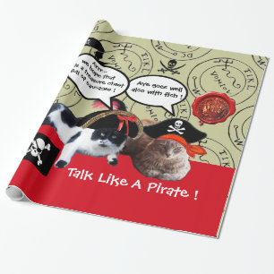 PAPIER CADEAU PARLER DE CHATS DE PIRATE, PIRATES ANCIENS CARTES 