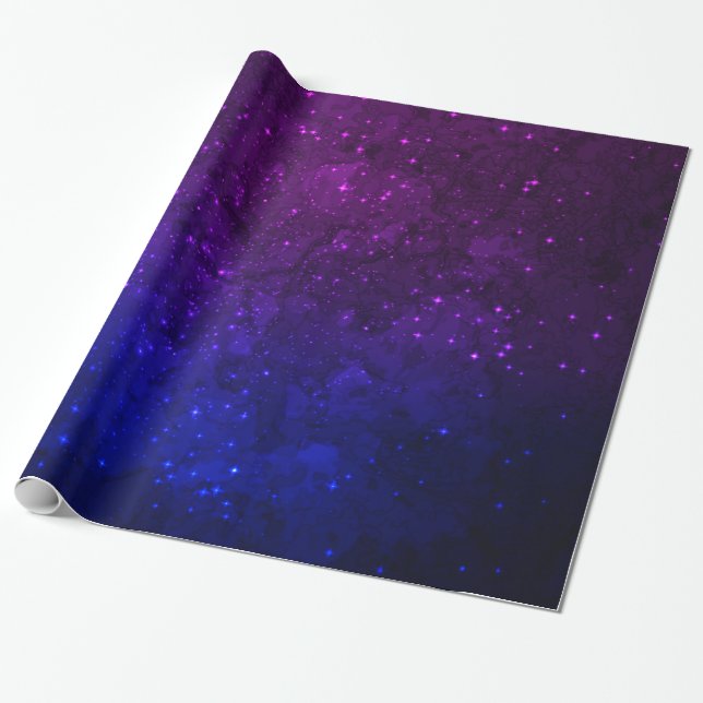 Papier Cadeau Parmi les étoiles dans la Galaxie bleue et violett (Déroulé)