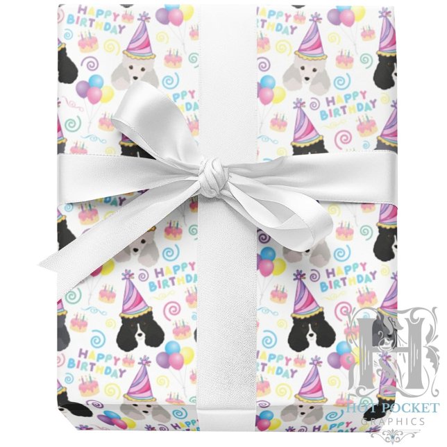 Papier Cadeau Parti Poodle Wrapping Paper in White (Créateur téléchargé)