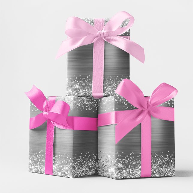Papier Cadeau Parties scintillant Argent Faux Foil (Glitter Silver Faux Foil Wrapping Paper)