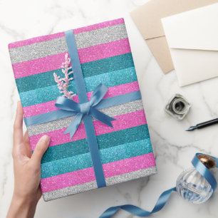 Papier Cadeau Parties scintillant bleu et blanc rose Gay pride t