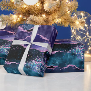 Papier Cadeau Parties scintillant bleue et violet marine Agate m