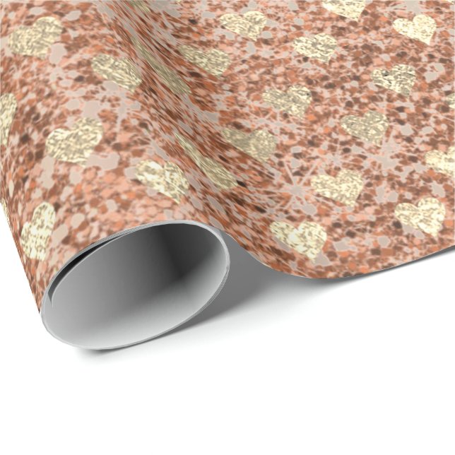 Papier Cadeau Parties scintillant Coeurs Rose cristaux d'or rose (Coin rond)