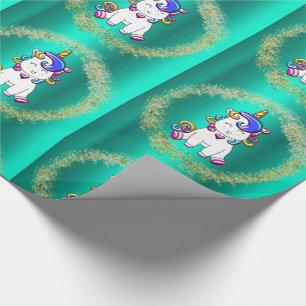 Papier Cadeau Parties scintillant colorée Unicornes Turquoise