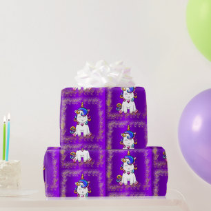 Papier Cadeau Parties scintillant colorée Unicornes violet