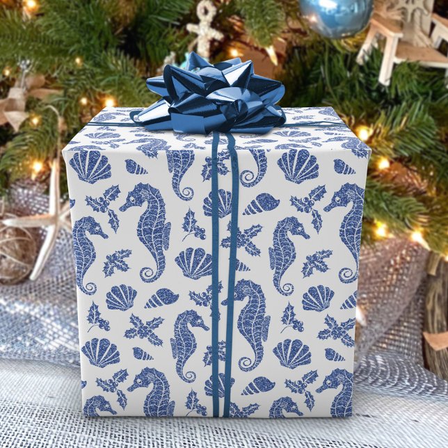 Papier Cadeau Parties scintillant côtière de Noël Marine Blue Se (Créateur téléchargé)