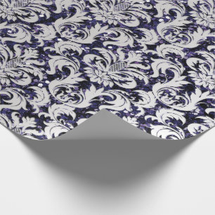 Papier Cadeau Parties scintillant Damas Silver Grey Royal Blue N