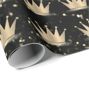 Papier Cadeau Parties scintillant de couronnes Black Sparkly Gol