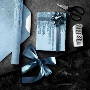 Papier Cadeau Parties scintillant de glace à goutte   Blue Faux