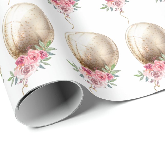 Papier Cadeau Parties scintillant de luxe en balloon beige (Coin rond)