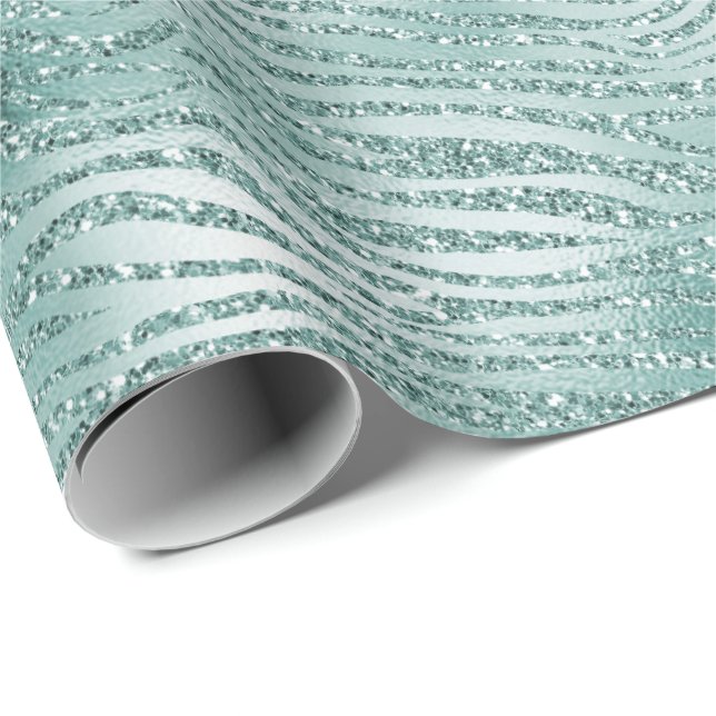 Papier Cadeau Parties scintillant de menthe Glitzy Sparkle Zebra (Coin rond)