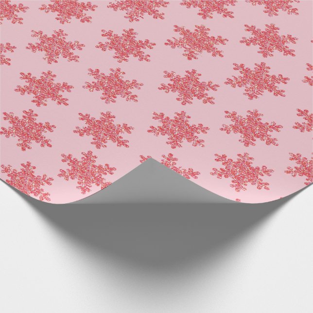Papier Cadeau Parties scintillant de Noël Pink Snowflake Éclat (Coin)