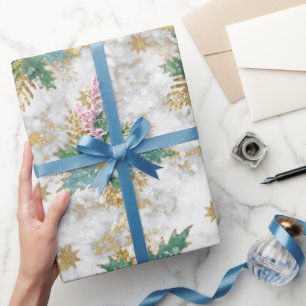 Papier Cadeau Parties scintillant d'étoiles dorées avec baies sa