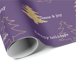 Papier Cadeau Parties scintillant d'or Arbres de Noël Citations 