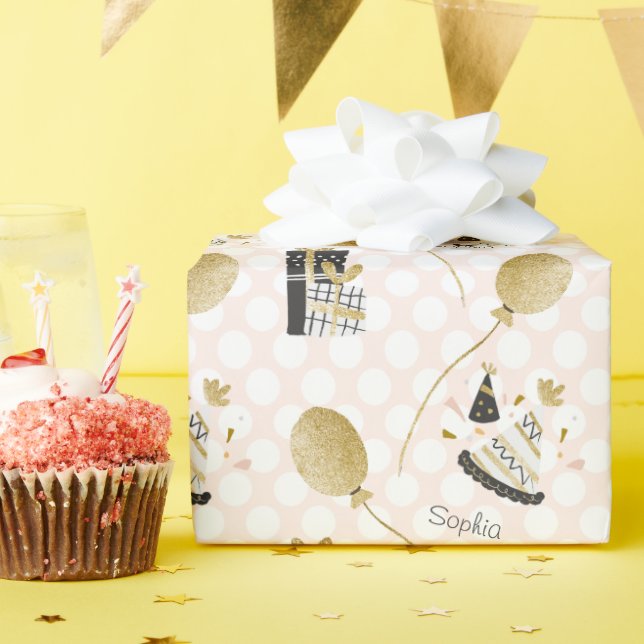 Papier Cadeau Parties scintillant d'or Ballons et Casquettes de  (Fête d'anniversaire)