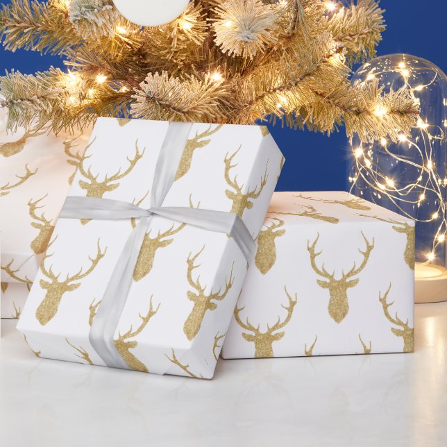 Papier Cadeau Parties scintillant d'or Faux Cerf de Noël (Vacances)