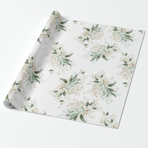 Papier Cadeau Parties scintillant d'or Feuilles verdure Élégan