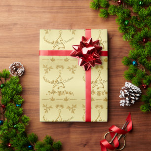 Papier Cadeau Parties scintillant d'or Joyeux Noël, Père Noël en