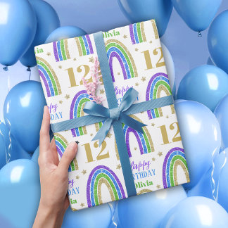 Papier Cadeau Parties scintillant d'or Nom Anniversaire Papier d