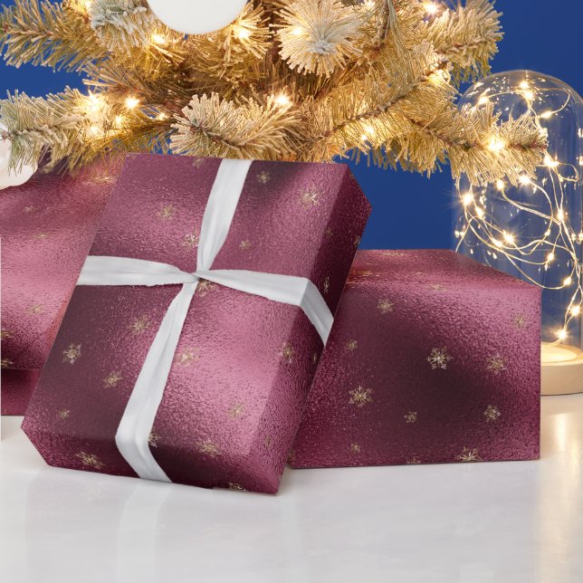 Papier Cadeau Parties scintillant d'or rouge Bourgogne   (Vacances)