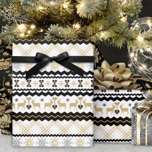 Papier Cadeau Parties scintillant d'or Snowflakes Black White No