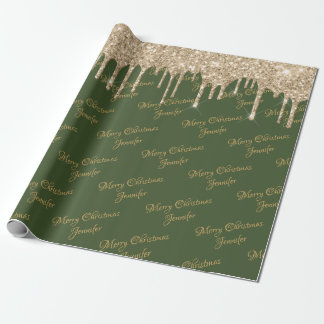 Papier Cadeau Parties scintillant d'or vert goutte à goutte Nom