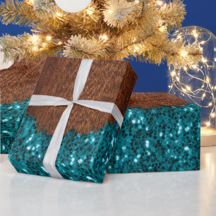 Papier Cadeau Parties scintillant étincelle bleu d'Aqua bois bru