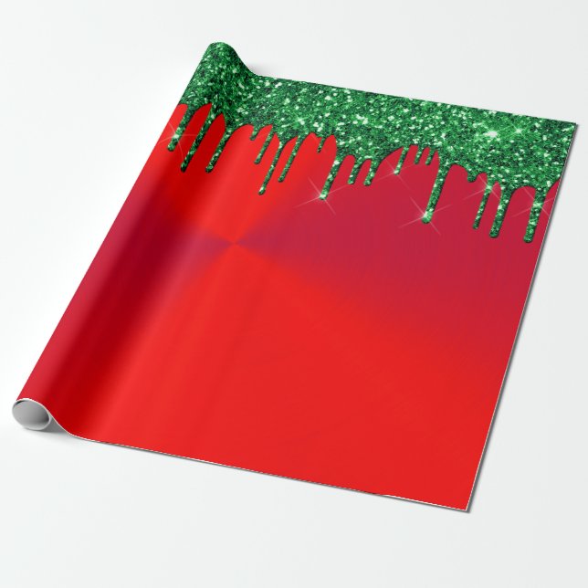 Papier Cadeau Parties scintillant modernes en métal rouge vert (Déroulé)