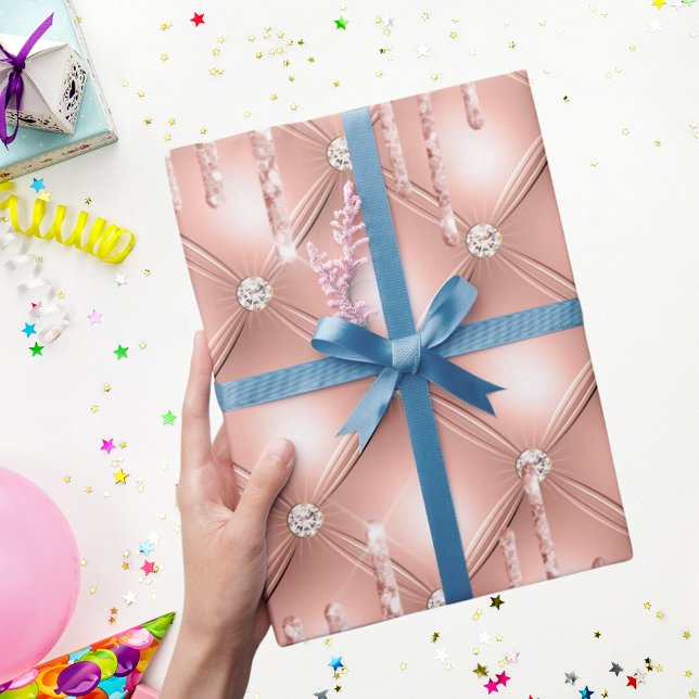 Papier Cadeau parties scintillant or rose gouttes rose brillant  (Créateur téléchargé)