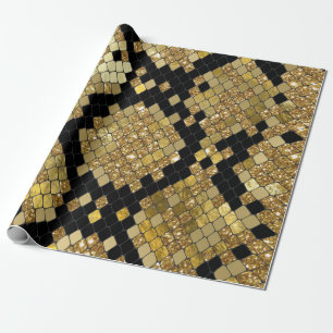 Papier Cadeau Parties scintillant Or Snakeskin Et Motif Noir