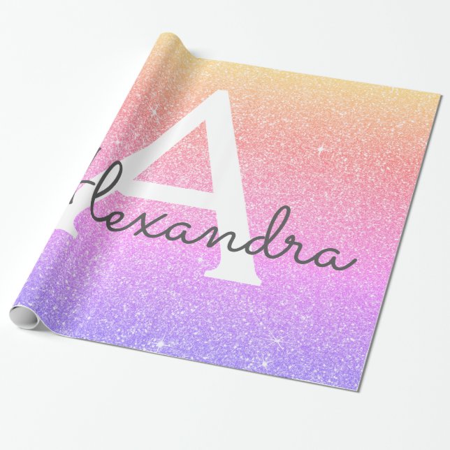 Papier Cadeau Parties scintillant Rainbow Pastel et Monogramme é (Déroulé)
