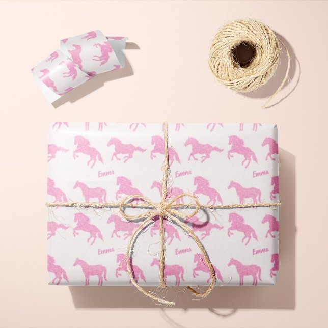 Papier Cadeau Parties scintillant rose Cheval Motif Petite fille (Créateur téléchargé)