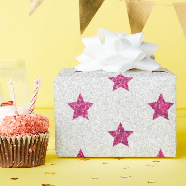 Papier Cadeau Parties scintillant rose couleur simple design cad (Fête d'anniversaire)